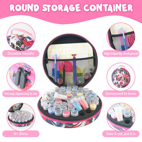 61-Container Diamond Painting Round Handbag with tools + FREE Canvas Holder Set