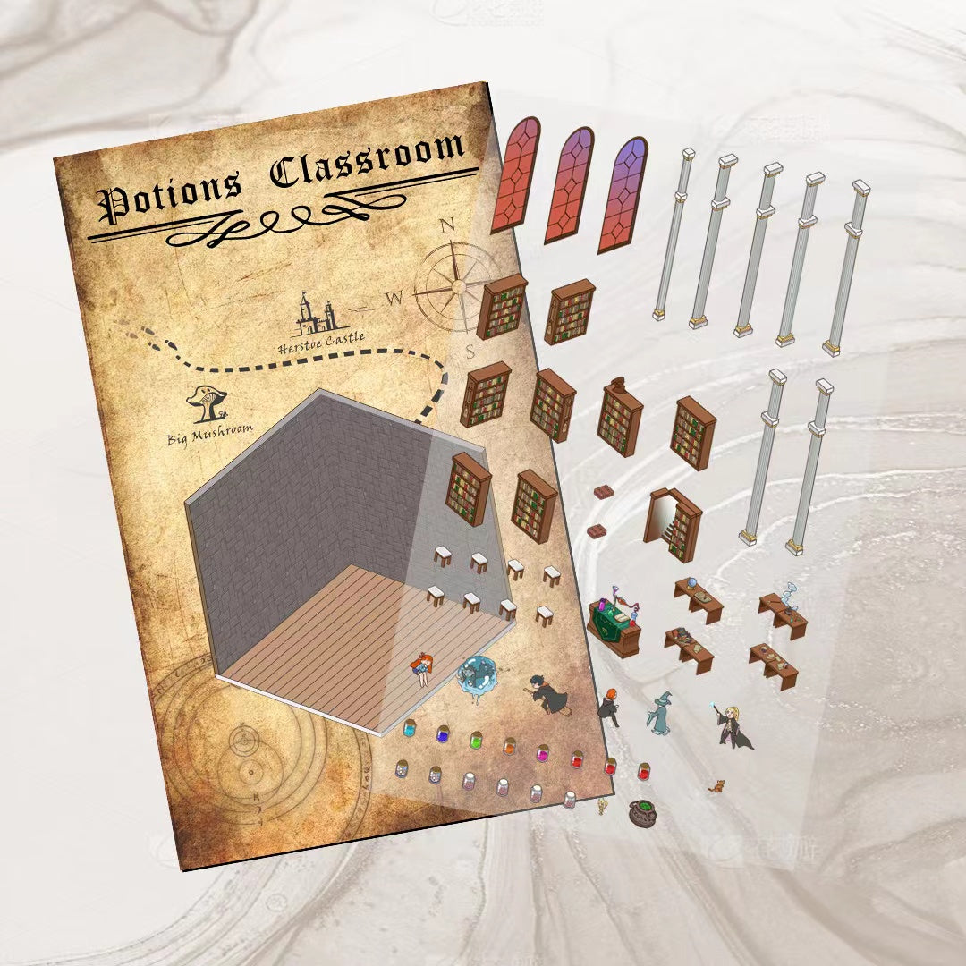 DIY 4 Miniature Scene Stickers: Potions Classroom|Deep Sea Mystery Hall|Traditional Chinese House|Cafe Shop