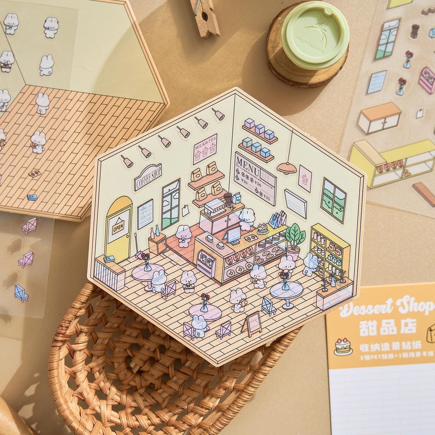 DIY Miniature Sticker Scene,Flower Shop|Bookstore|Dessert Shop|Convenience Store