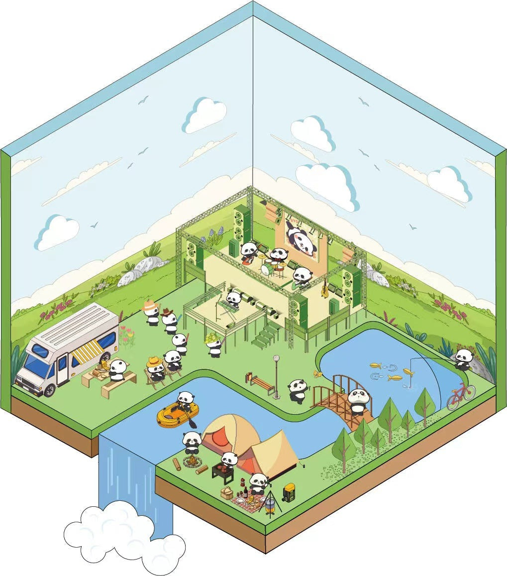 PreSale Cute Panda Sticker Scene, Panda Music Festival|Bookstore|Dessert Shop|Supermarket