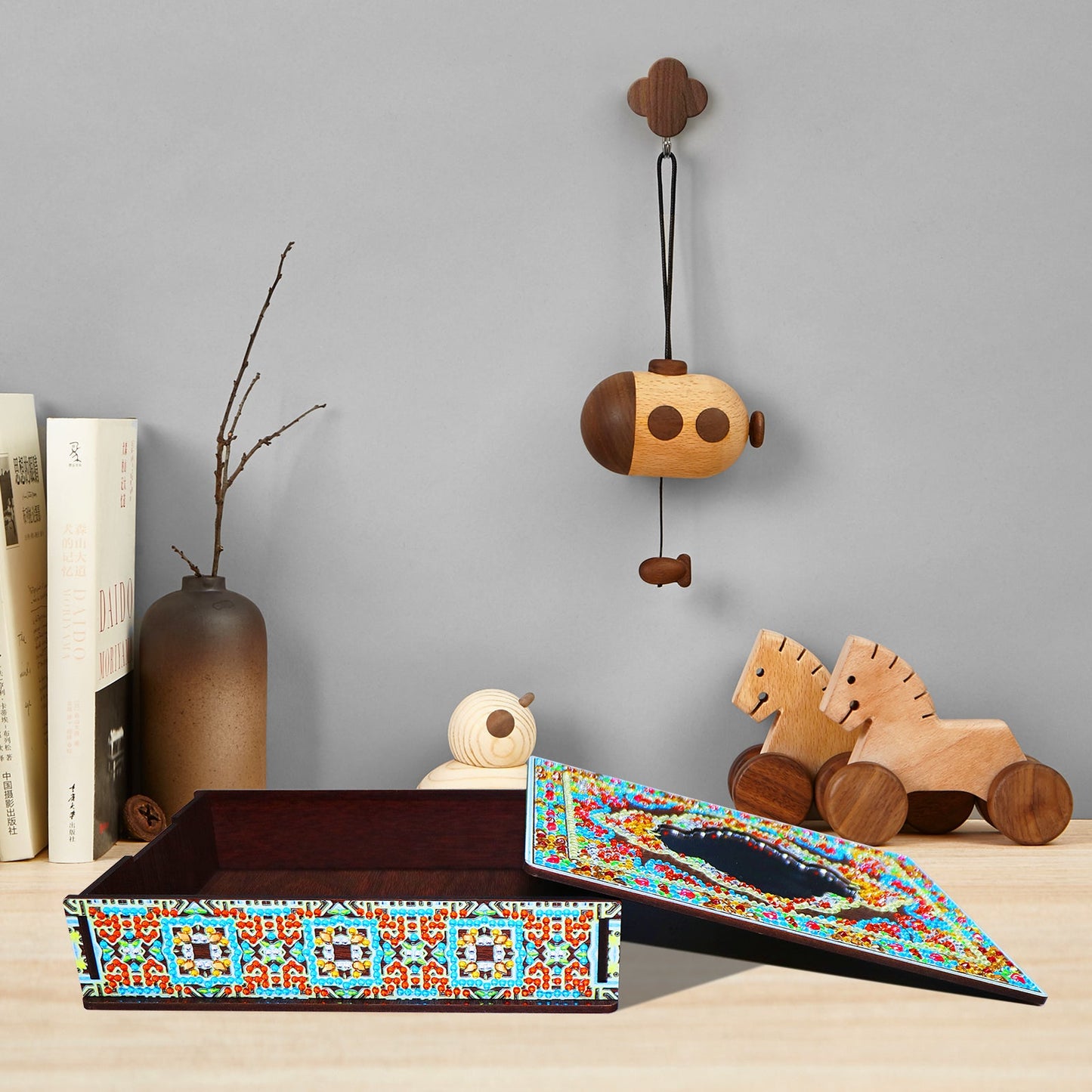 Wood Box Organizer with Mirror - Diamond Painting Accessories