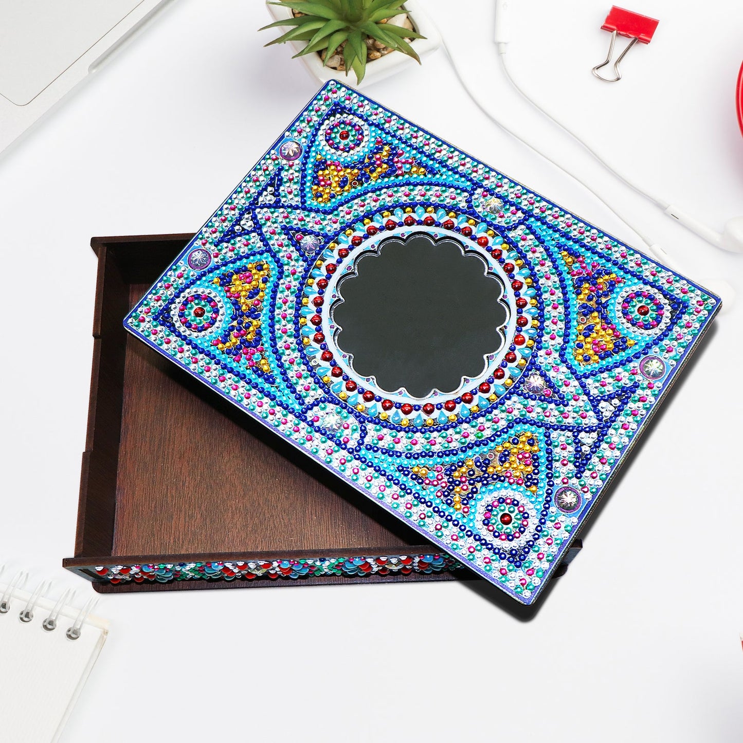 Wood Box Organizer with Mirror - Diamond Painting Accessories