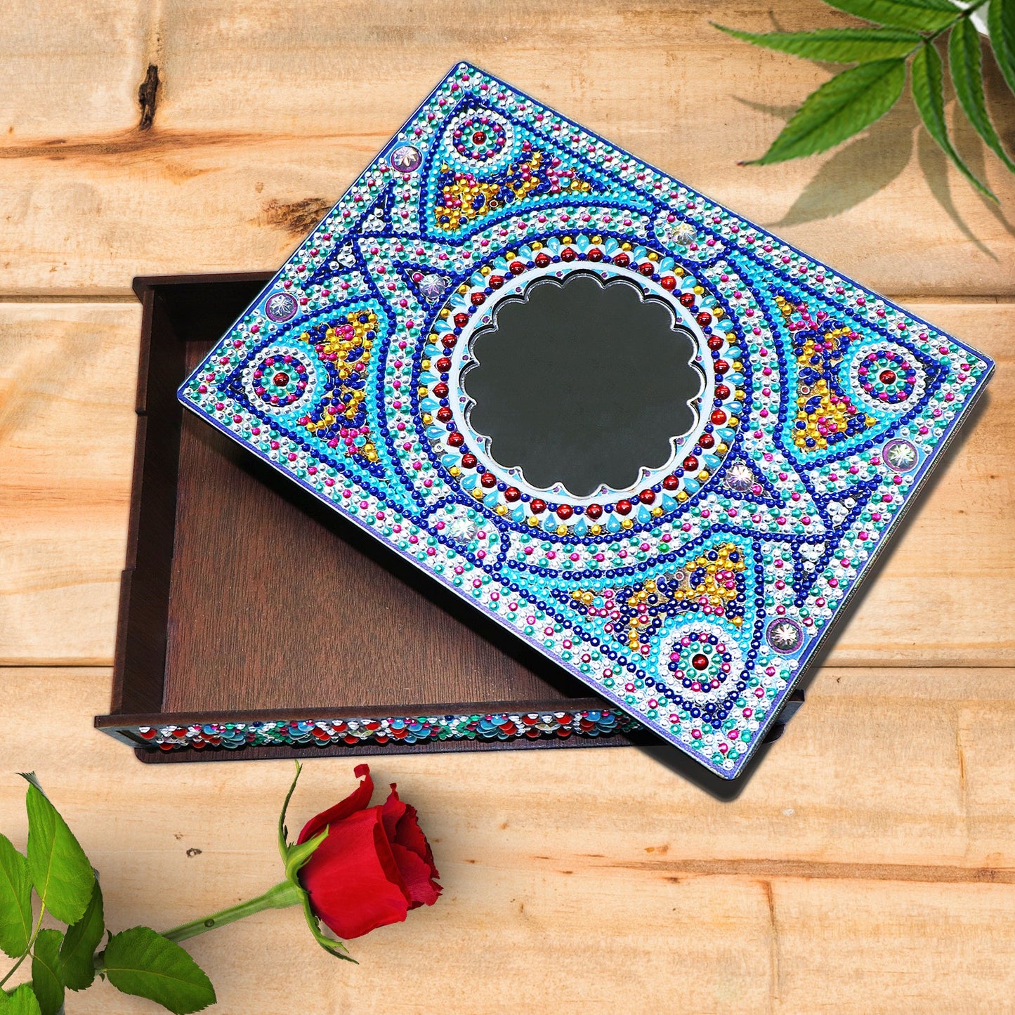 Wood Box Organizer with Mirror - Diamond Painting Accessories