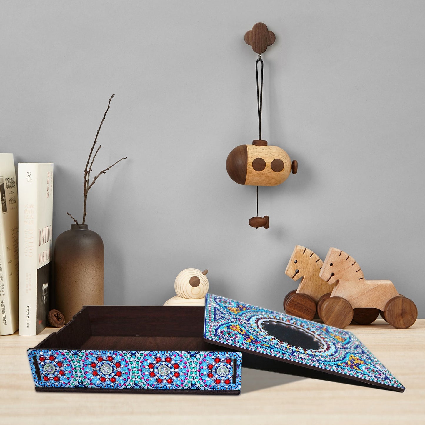 Wood Box Organizer with Mirror - Diamond Painting Accessories