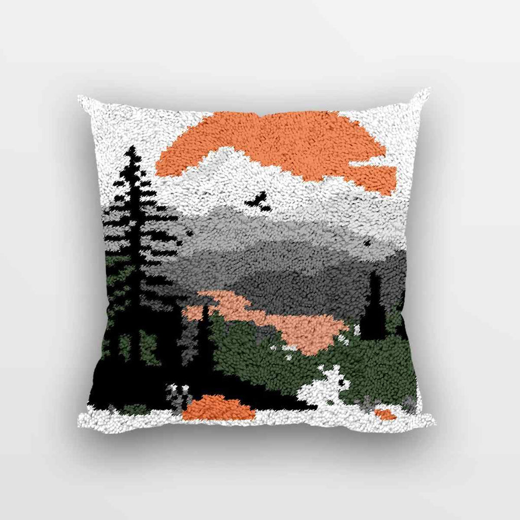 Gray Sunset Pillowcase - (17x17in - 43x43cm) - DIY Latch Hook Kit