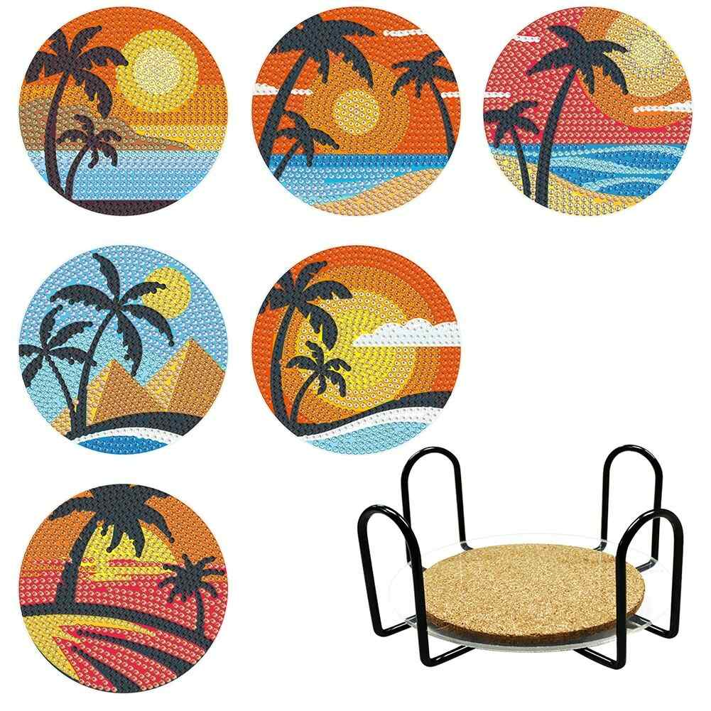 SHARE SUNSHINE 6 Pack Diamond Painting Coasters with Dimensional