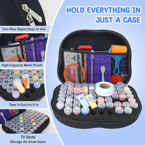 70-Container Diamond Painting Handbag with tools + FREE Canvas Holder Set