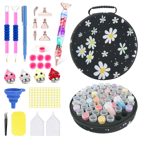 61-Container Diamond Painting Round Handbag with tools + FREE Canvas Holder Set