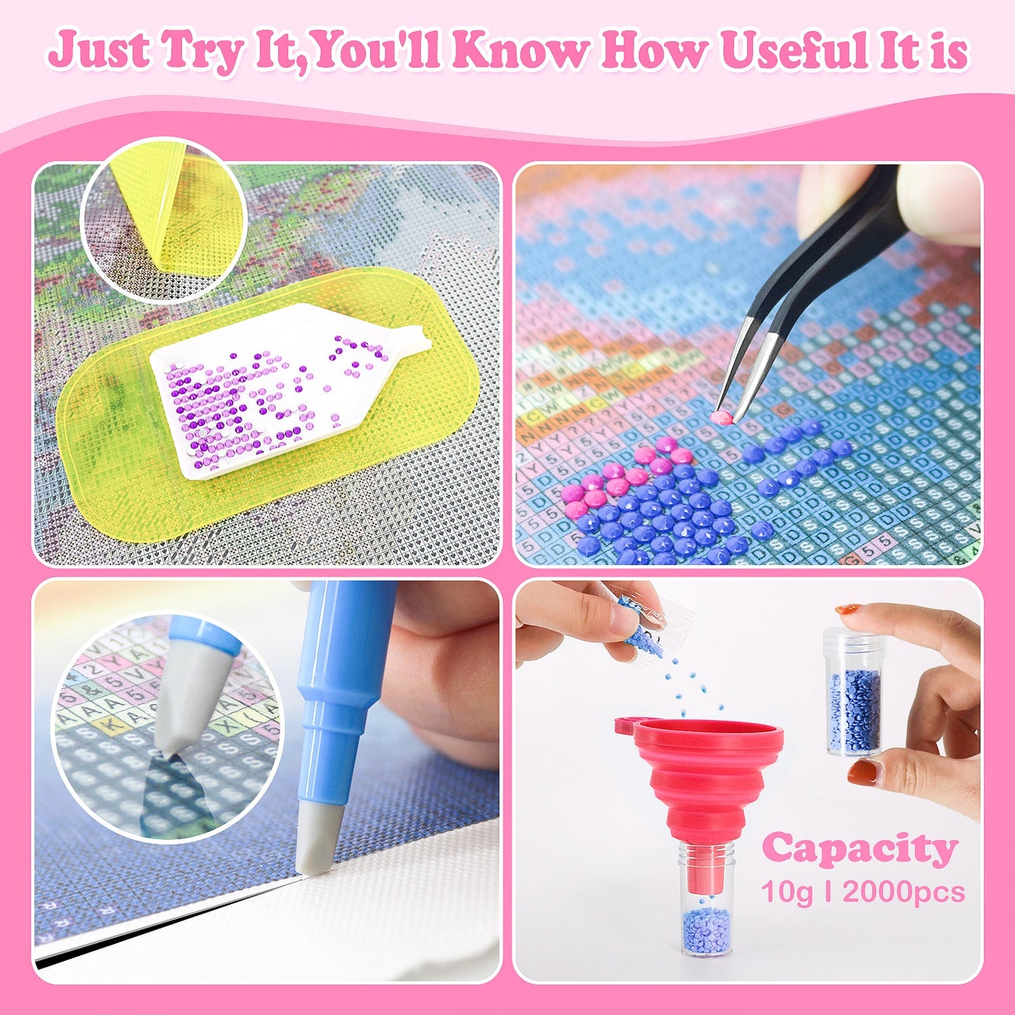 61-Container Diamond Painting Round Handbag with tools + FREE Canvas Holder Set