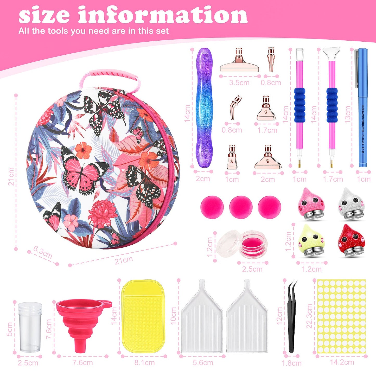61-Container Diamond Painting Round Handbag with tools + FREE Canvas Holder Set