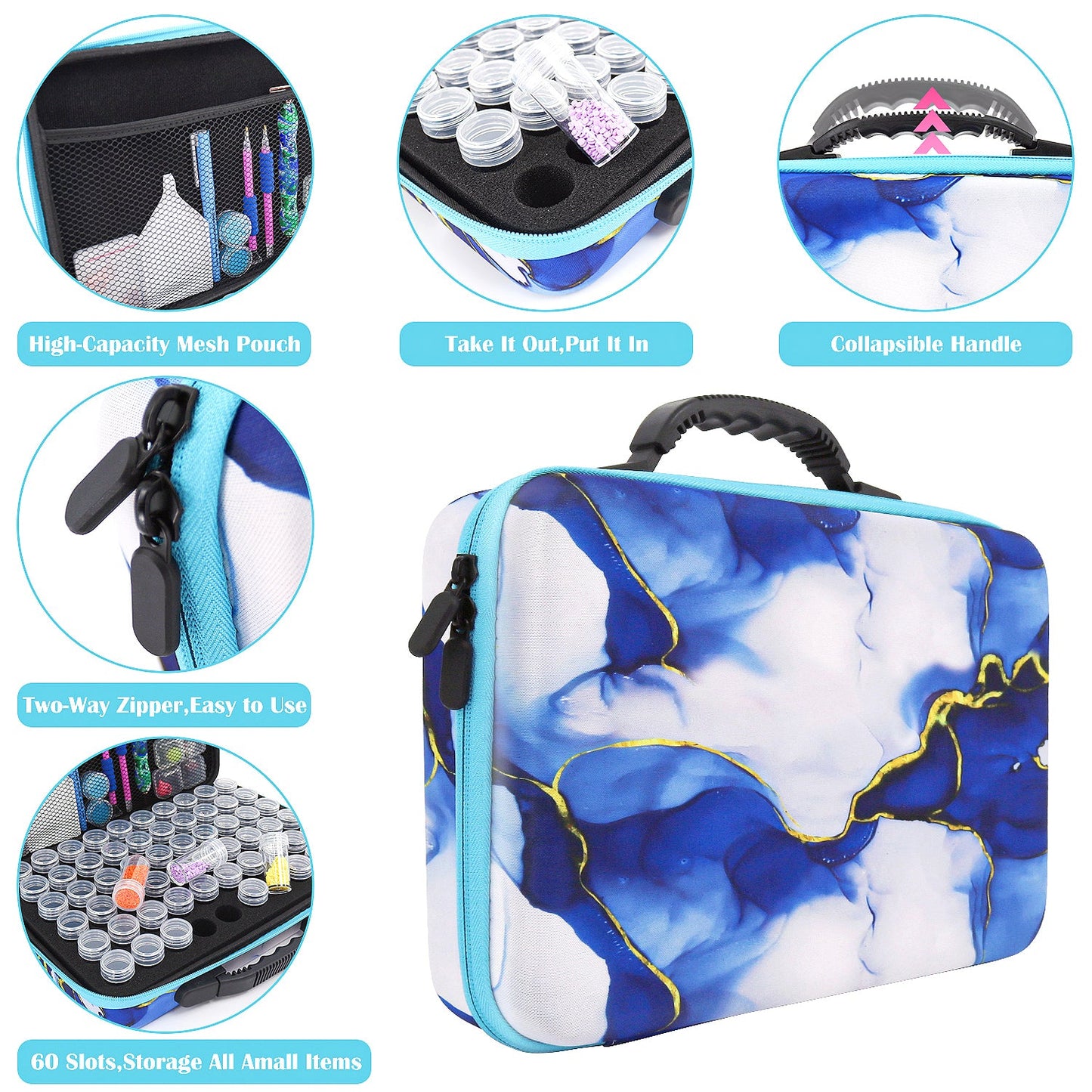 60-Container Diamond Painting Handbag with tools + FREE Canvas Holder Set