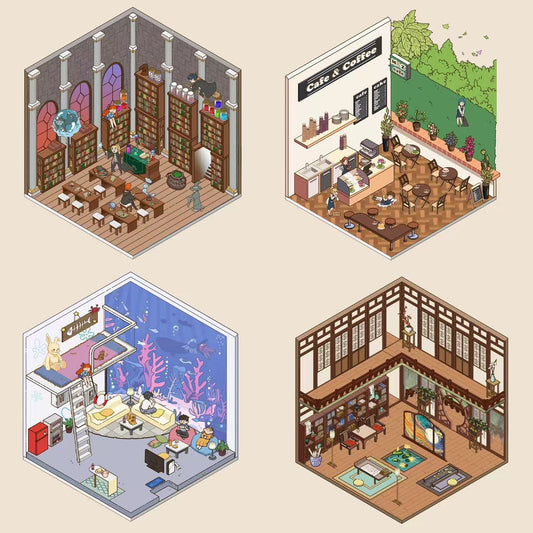 DIY 4 Miniature Scene Stickers: Potions Classroom|Deep Sea Mystery Hall|Traditional Chinese House|Cafe Shop