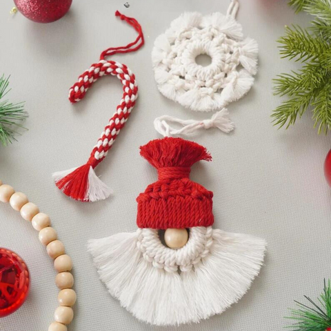 DIY Christmas Macrame Ornament Kit [6 -Piece Set]