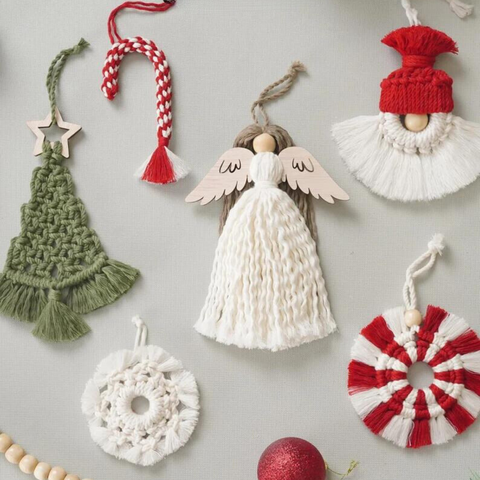 DIY Christmas Macrame Ornament Kit [6 -Piece Set]