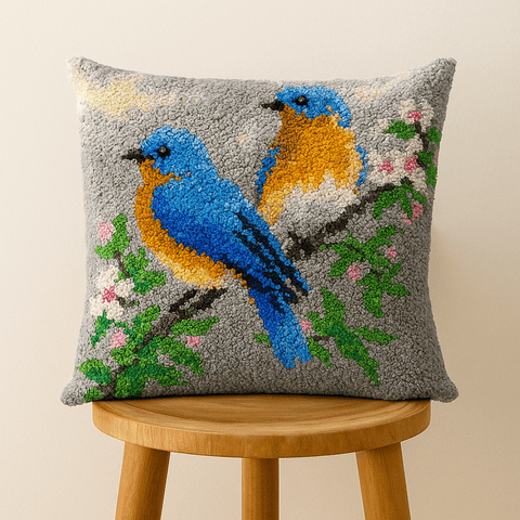 Couple Birds Pillowcase - (17x17in - 43x43cm) - DIY Latch Hook Kit