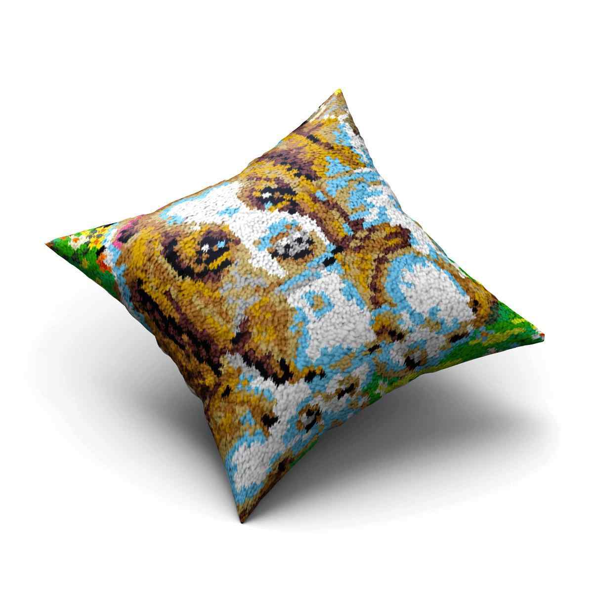 Dog Family Pillowcase - (17x17in - 43x43cm) - DIY Latch Hook Kit