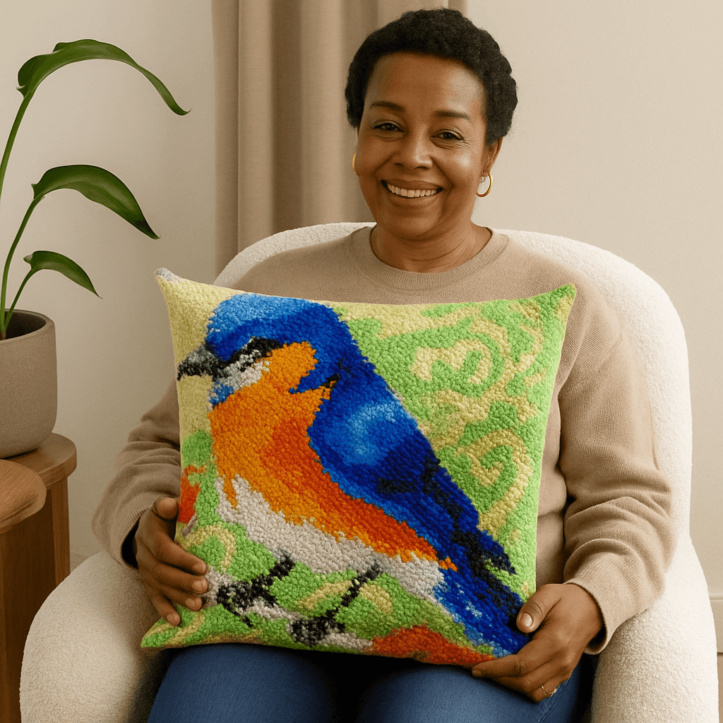 Hummingbird Pillowcase - (17x17in - 43x43cm) - DIY Latch Hook Kit