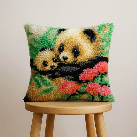 Panda Love Pillowcase - (17x17in - 43x43cm) - DIY Latch Hook Kit