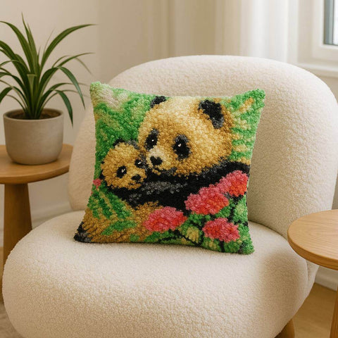 Panda Love Pillowcase - (17x17in - 43x43cm) - DIY Latch Hook Kit