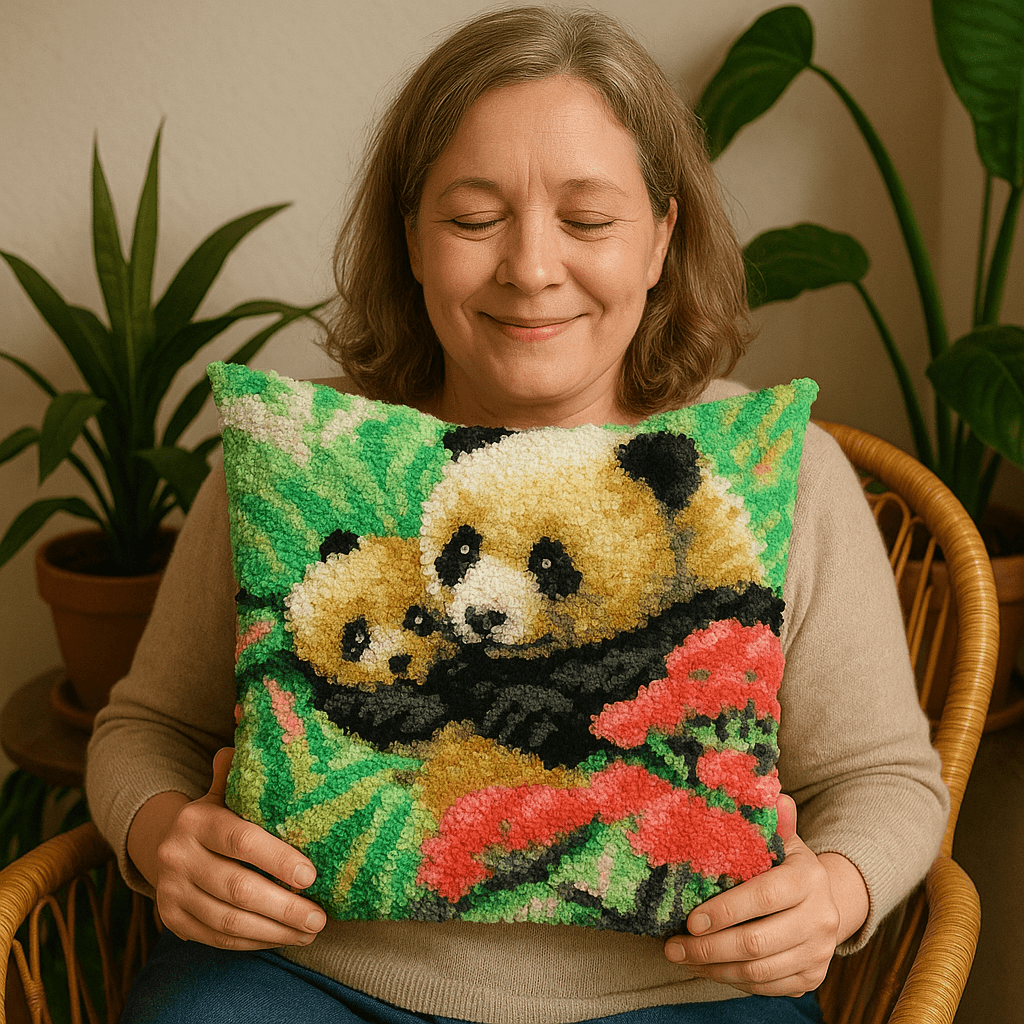 Panda Love Pillowcase - (17x17in - 43x43cm) - DIY Latch Hook Kit