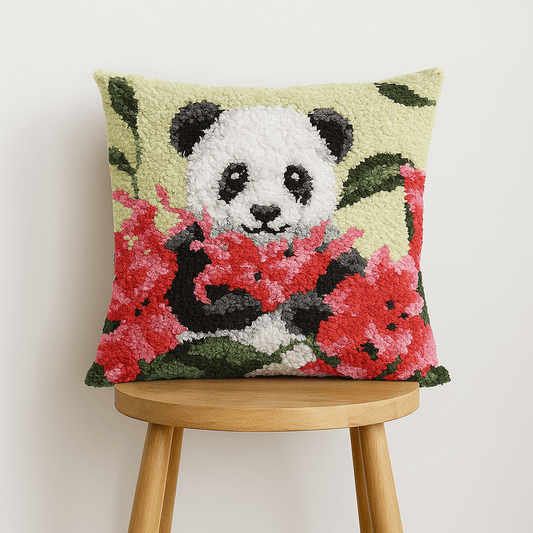 Floral Panda Pillowcase (17x17in - 43x43cm) - DIY Latch Hook Kit