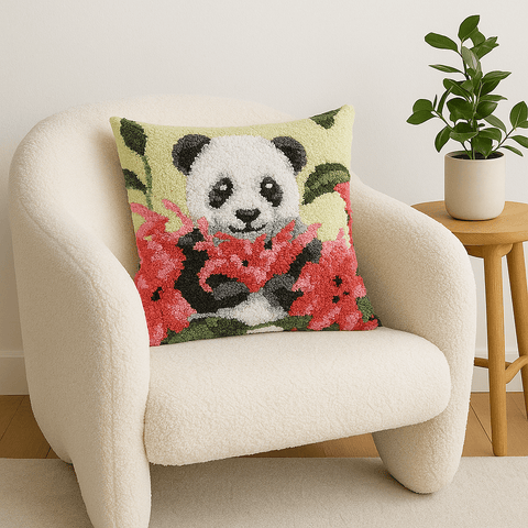 Floral Panda Pillowcase (17x17in - 43x43cm) - DIY Latch Hook Kit