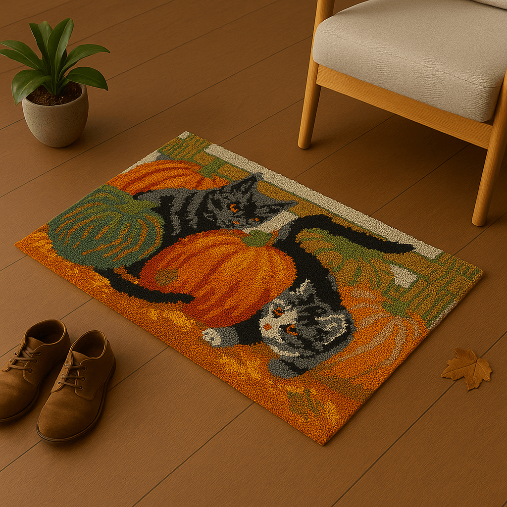 Pumpkin Cats - (33x23in - 85x60cm) - DIY Latch Hook Kit