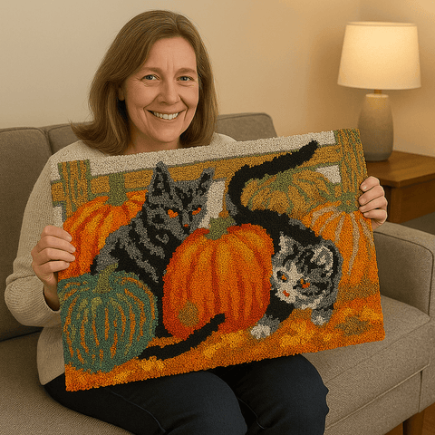Pumpkin Cats - (33x23in - 85x60cm) - DIY Latch Hook Kit