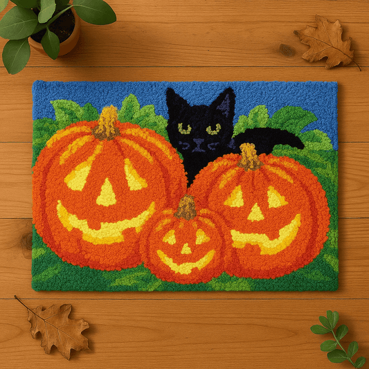 Black Cat's Pumpkins - (16x24in - 40x60cm ) - DIY Latch Hook Kit