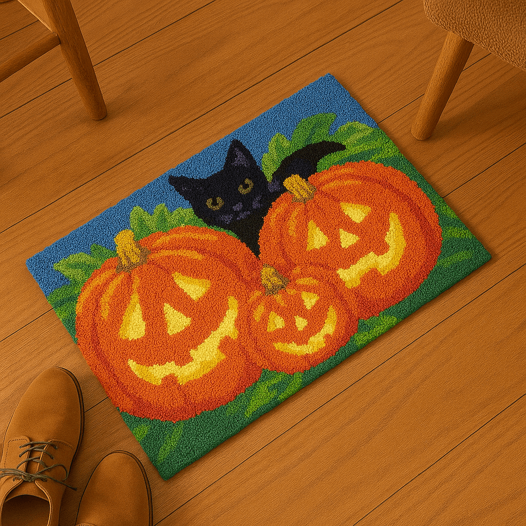Black Cat's Pumpkins - (33x23in - 85x60cm) - DIY Latch Hook Kit