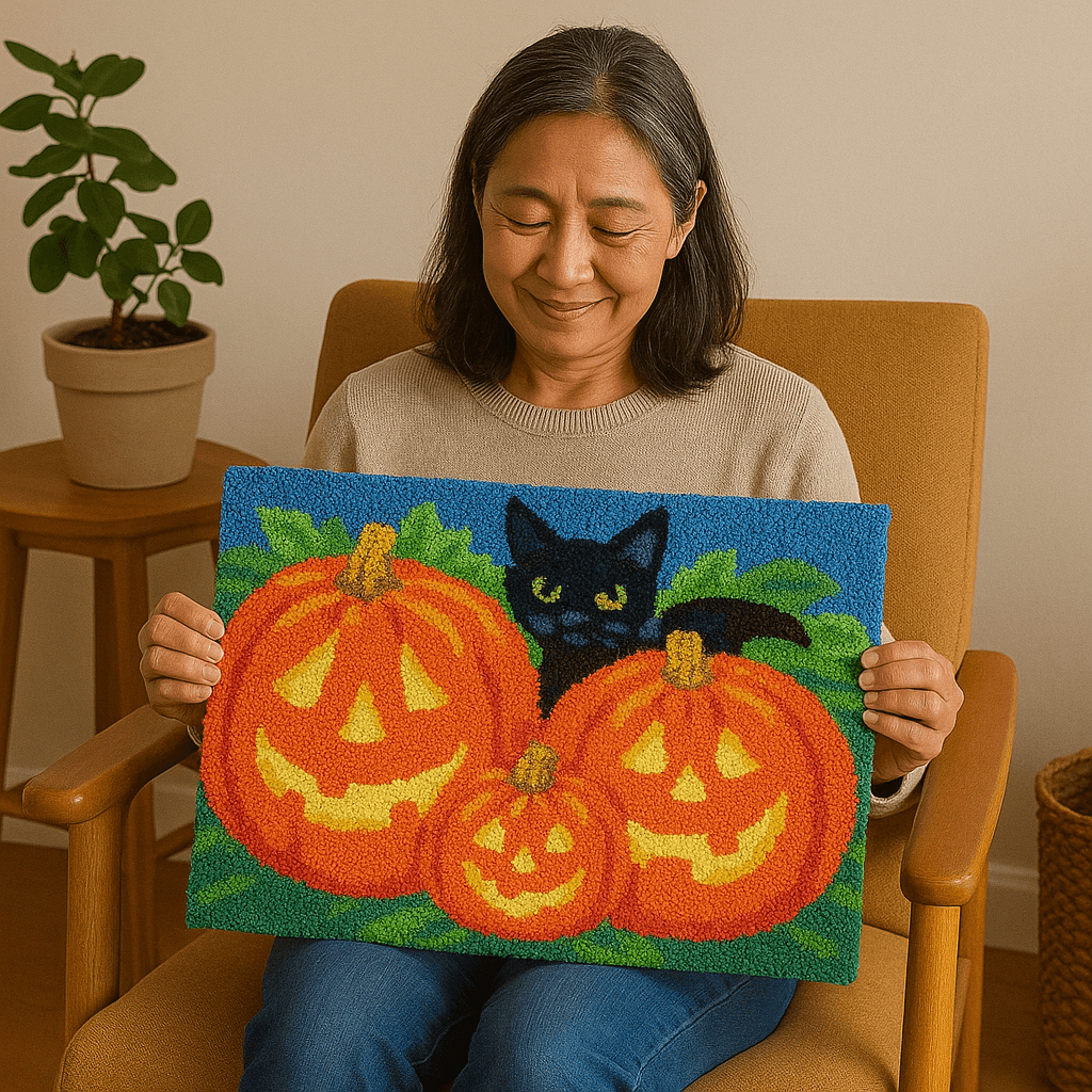 Black Cat's Pumpkins - (33x23in - 85x60cm) - DIY Latch Hook Kit