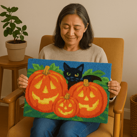 Black Cat's Pumpkins - (33x23in - 85x60cm) - DIY Latch Hook Kit