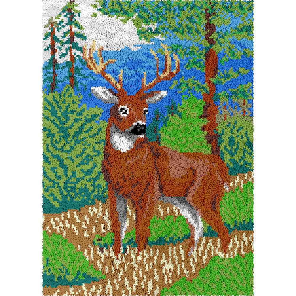 Horned Deer - (23x33in - 60x85cm) - DIY Latch Hook Kit