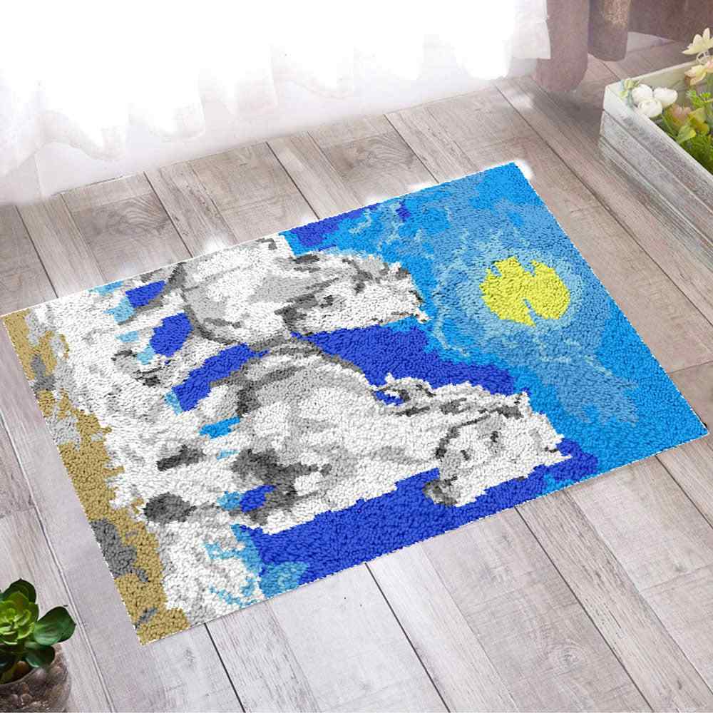 White Horses - (23x33in - 60x85cm) - DIY Latch Hook Kit