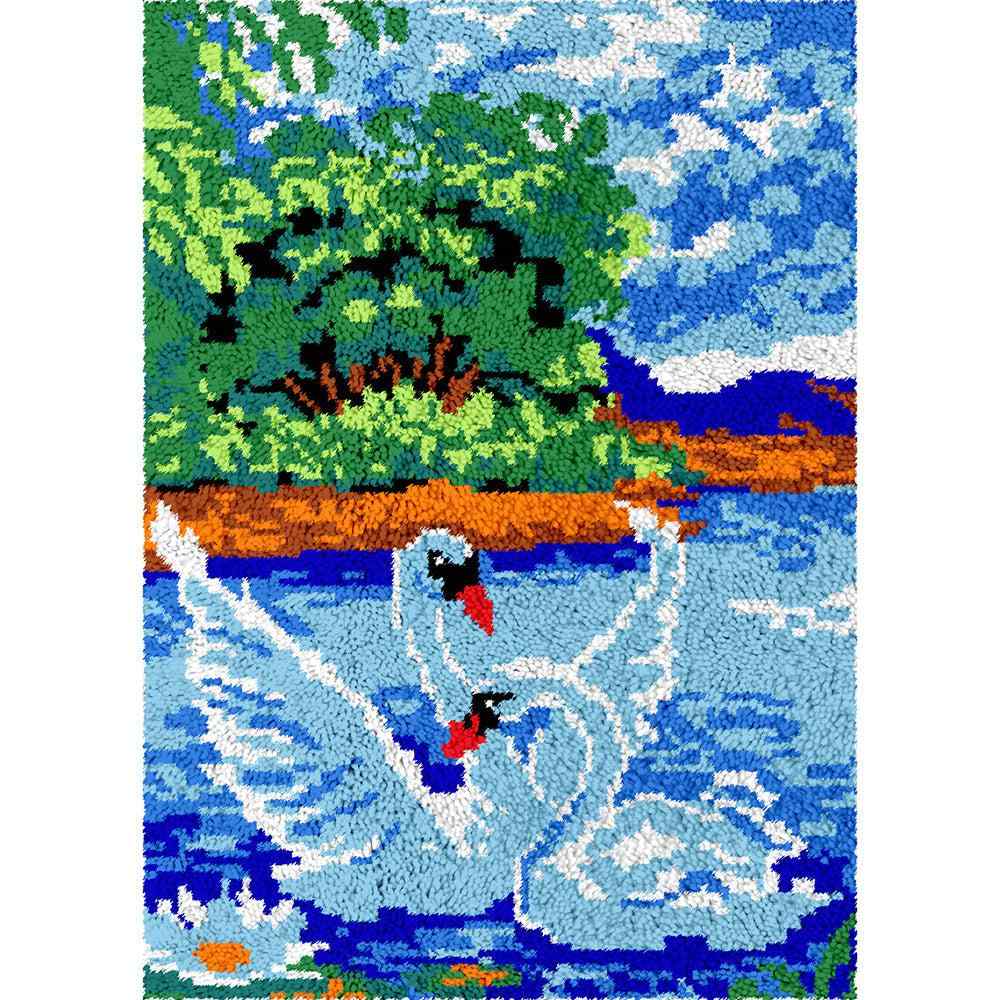 Swans on Lake - (23x33in - 60x85cm) - DIY Latch Hook Kit