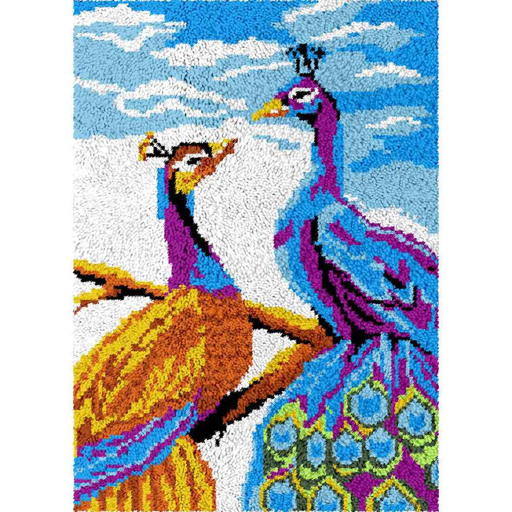 Opposite Peacocks - (23x33in - 60x85cm) - DIY Latch Hook Kit