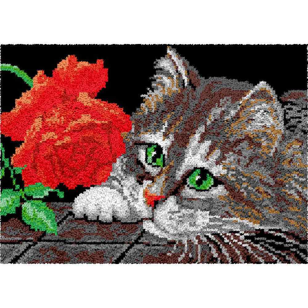 Rose Cat - (33x23in - 85x60cm) - DIY Latch Hook Kit