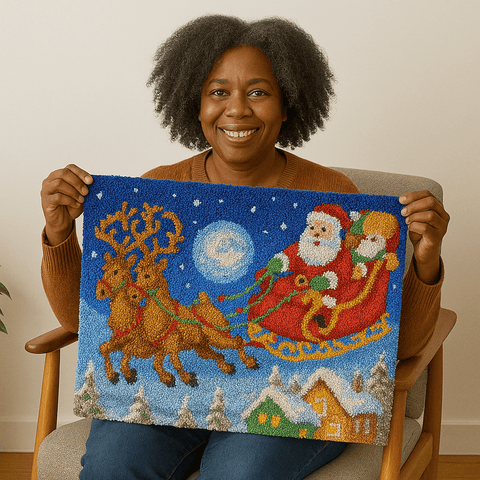 Santa's Sleigh - (33x23in - 85x60cm) - DIY Latch Hook Kit