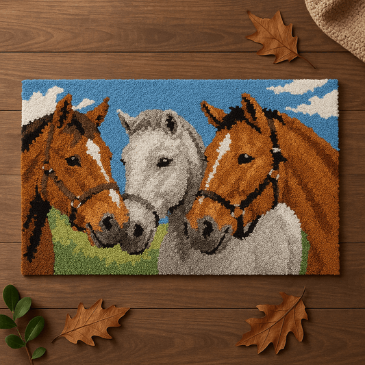Horses - (16x24in - 40x60cm ) - DIY Latch Hook Kit