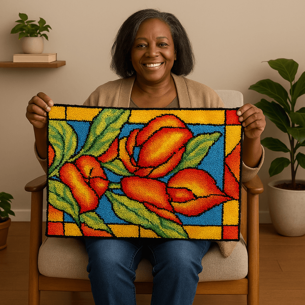 Red Bell Flower - (23x33in - 60x85cm) - DIY Latch Hook Kit