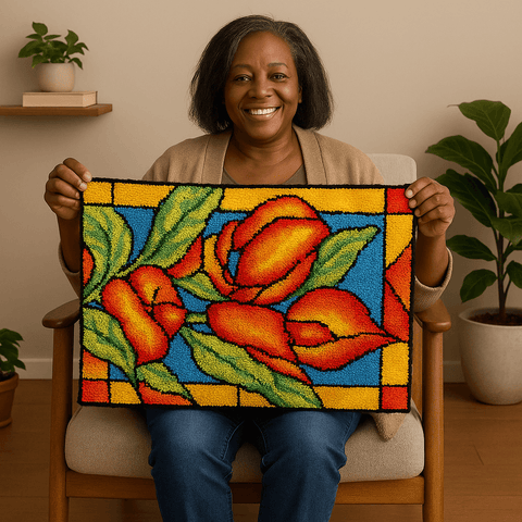 Red Bell Flower - (23x33in - 60x85cm) - DIY Latch Hook Kit