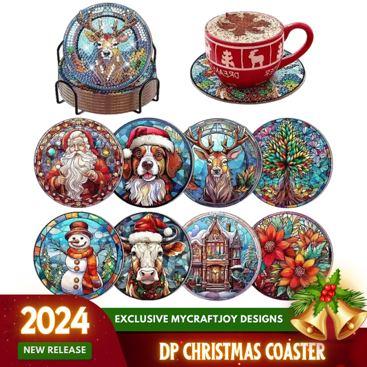 Diamond Painting Christmas Stained Glass Coaster [8-Pack]