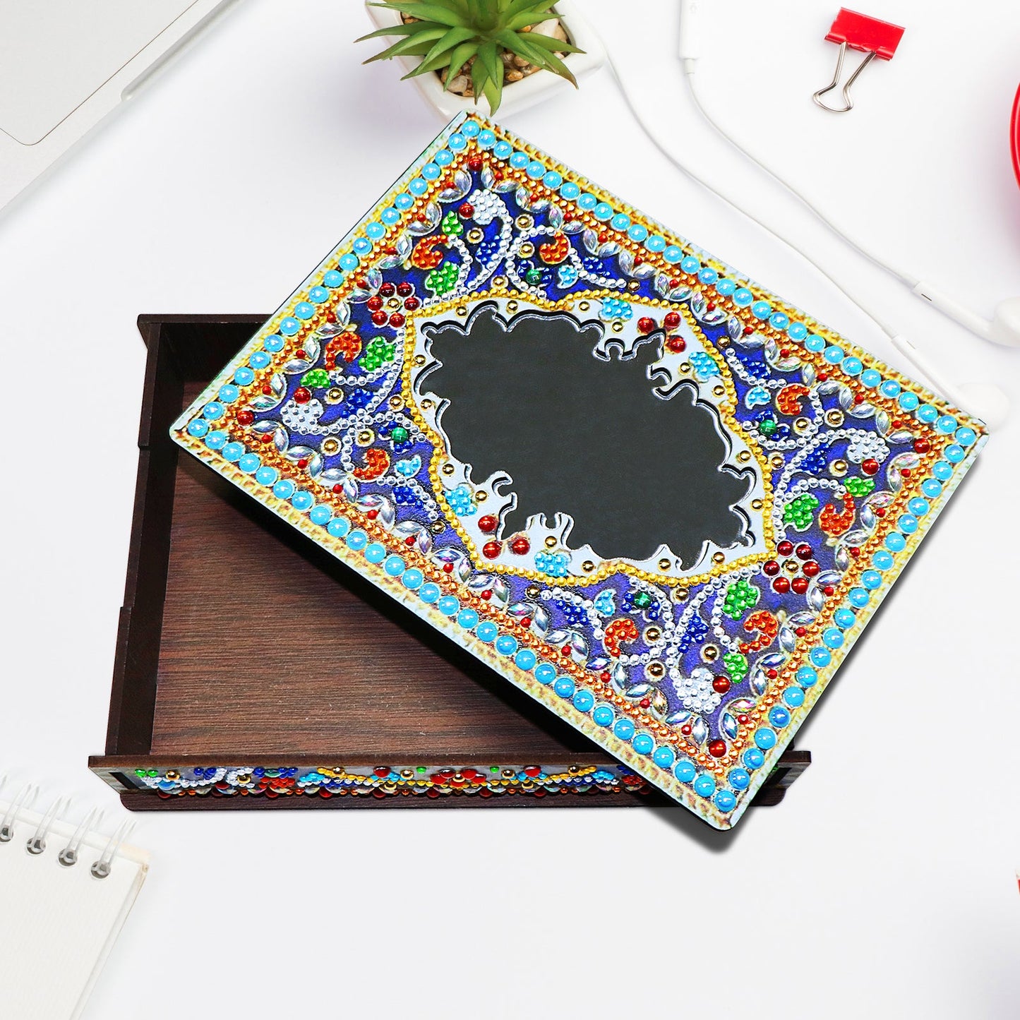 Wood Box Organizer with Mirror - Diamond Painting Accessories