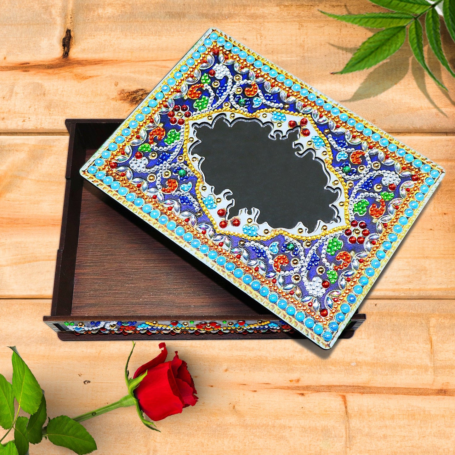Wood Box Organizer with Mirror - Diamond Painting Accessories