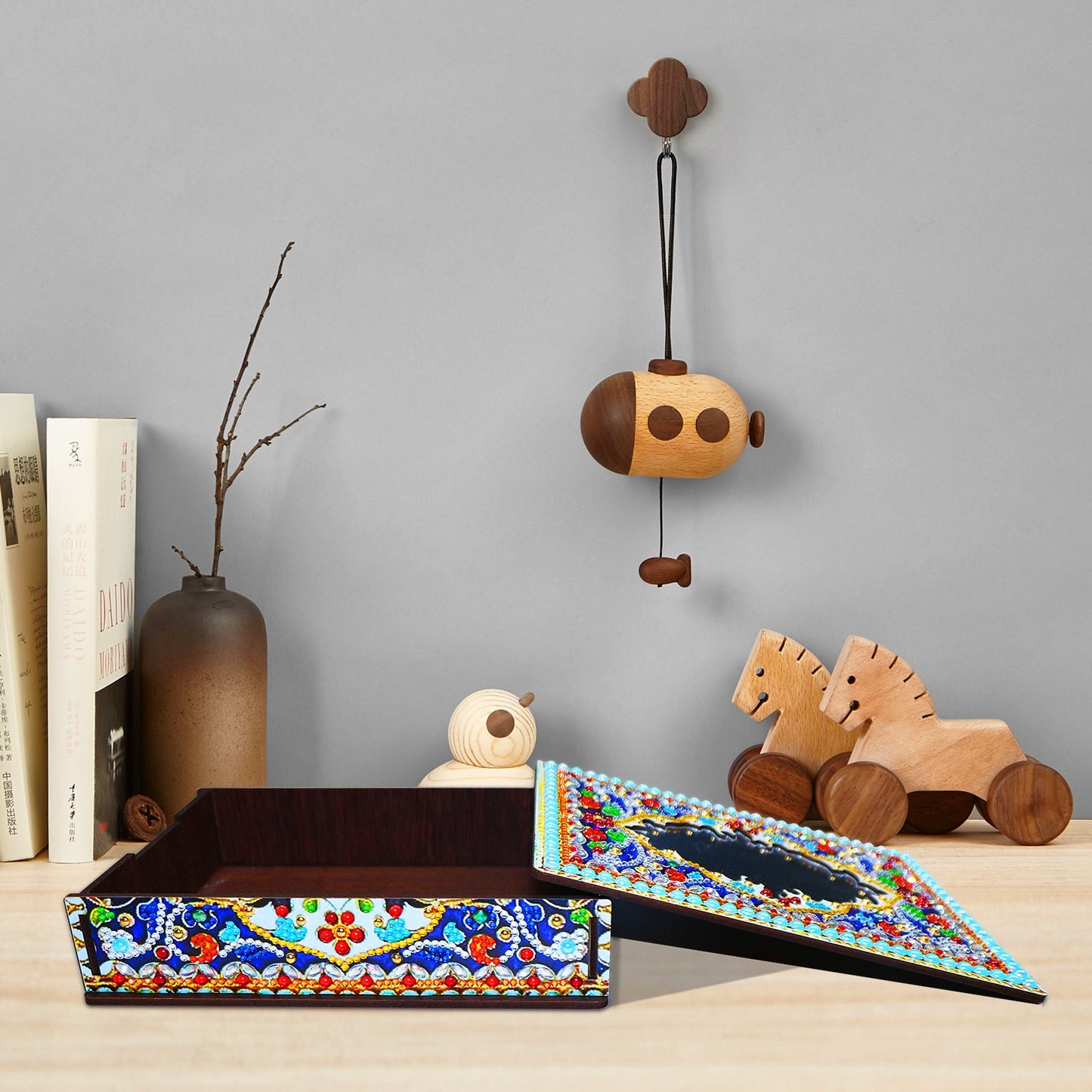 Wood Box Organizer with Mirror - Diamond Painting Accessories