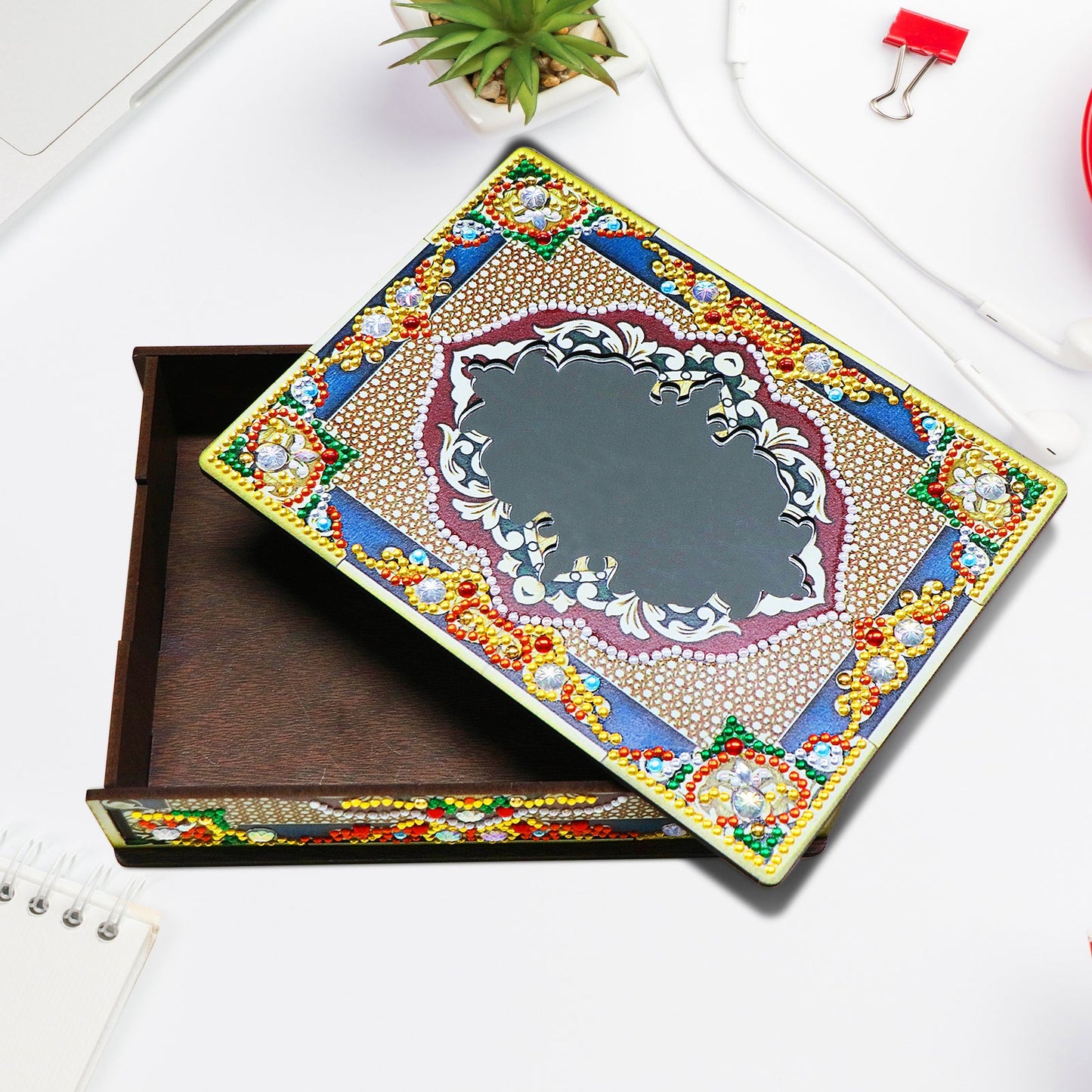 Wood Box Organizer with Mirror - Diamond Painting Accessories