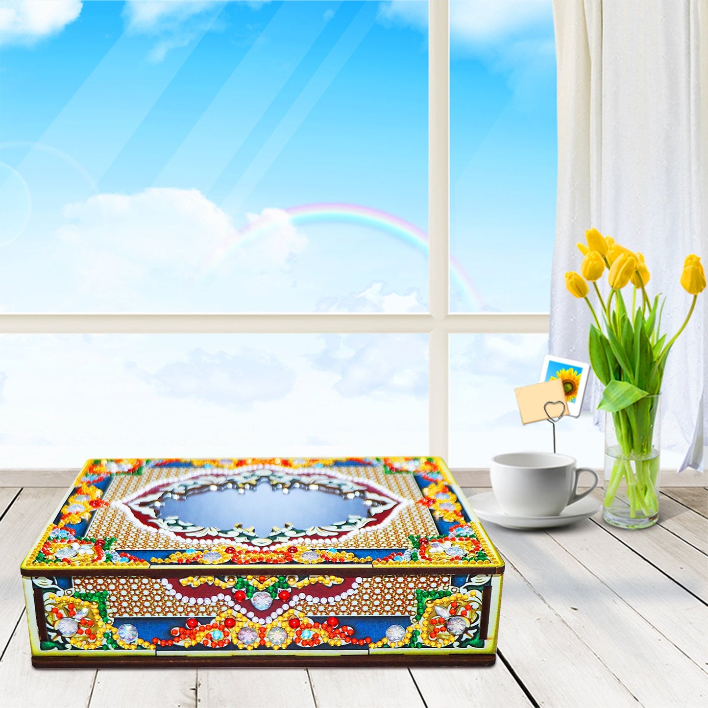 Wood Box Organizer with Mirror - Diamond Painting Accessories