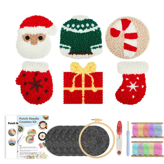 Jolly Christmas - Punch Needle Coaster (6-Piece Set)
