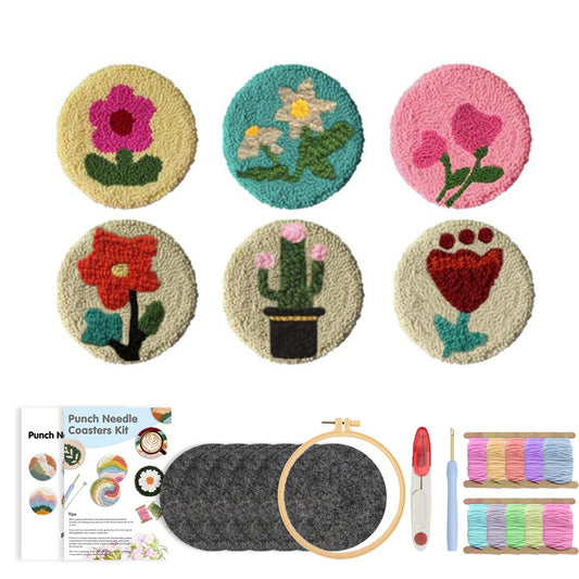 Sweet Flowers - Punch Needle Coaster (6-Piece Set)