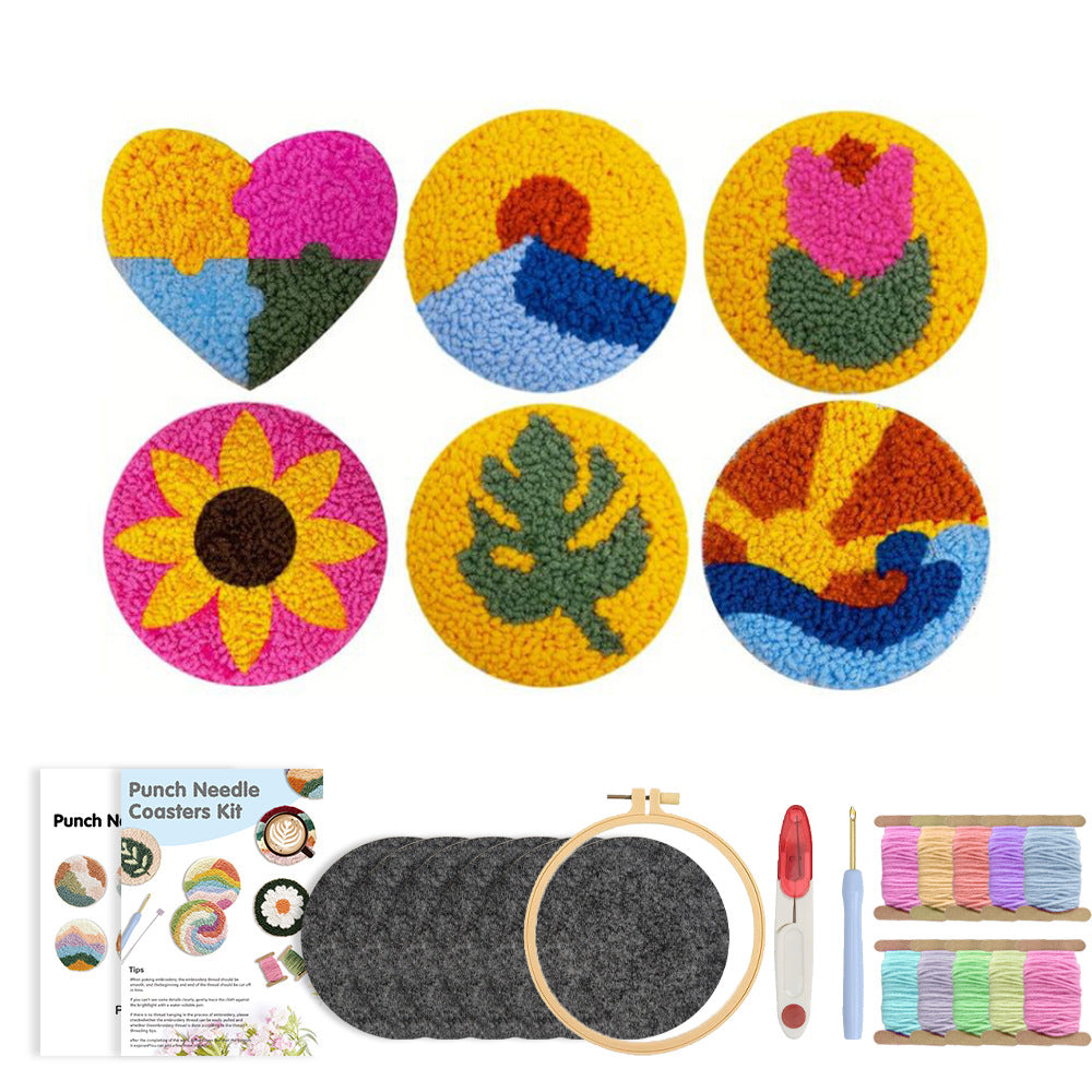 Golden Bliss - Punch Needle Coaster (6-Piece Set)